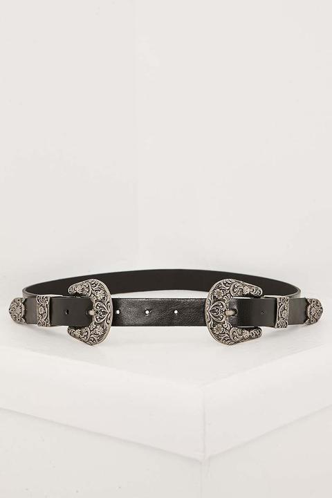 Black Belts - Black Double Buckle Western Belt