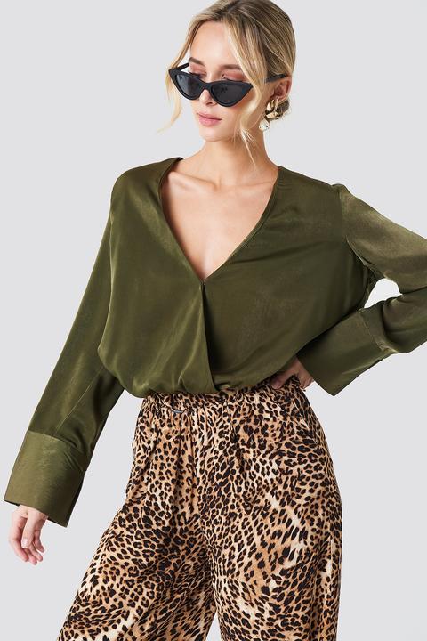 Na-kd Wrap Satin Top - Green