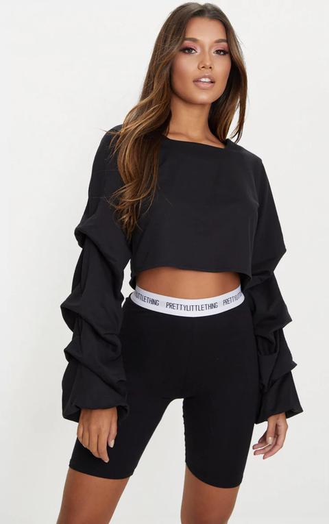 Black Ruched Sleeve Sweater, Black