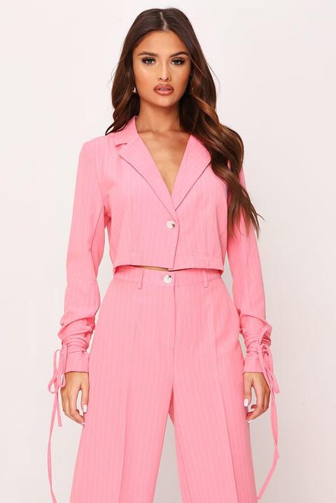 Hot Pink Pinstripe Cropped Blazer