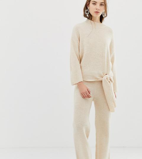 Pantalones Beis De Punto De Conjunto De Mango-neutro