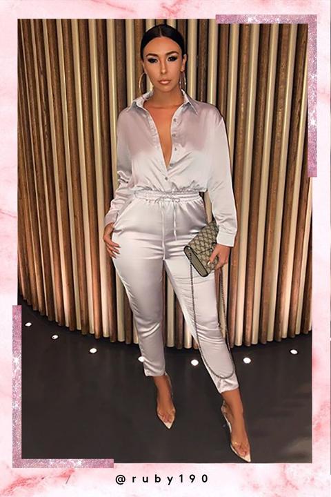 Katy Silver Satin Boiler Suit