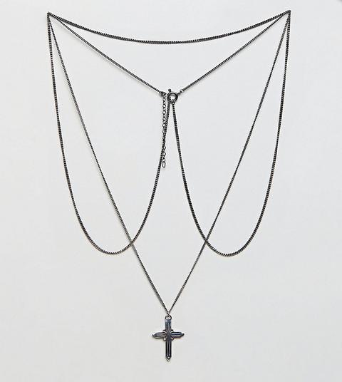Reclaimed Vintage Inspired Cross & Chained Necklace In Sterling Silver Exclusive To Asos - Silver
