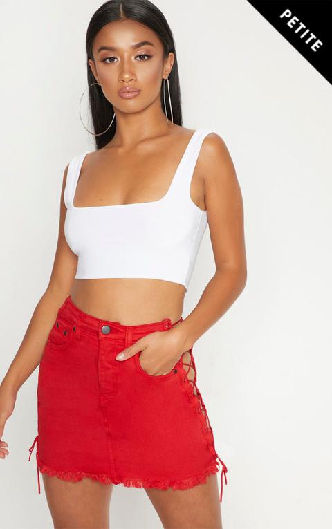 Petite Red Lace Up Side Denim Skirt