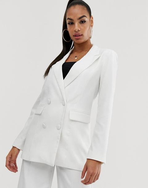 Na-kd - Blazer Doppiopetto Lungo Bianco In Coordinato - Bianco