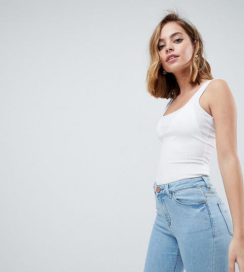 Asos Petite - Canotta A Coste Con Scollo Quadrato - Bianco