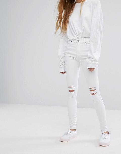 Dr Denim - Lexy - Jeans Seconda Pelle Super Skinny A Vita Medio Alta Con Strappi Sulle Ginocchia - Bianco