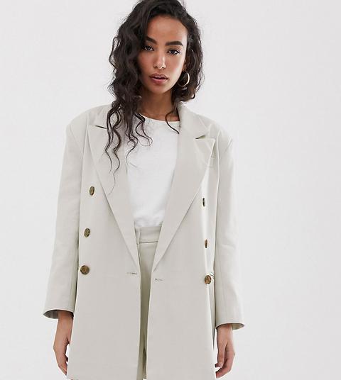 Asos Design Petite - Blazer De Costume Oversize À Boutonnage Croisé-crème