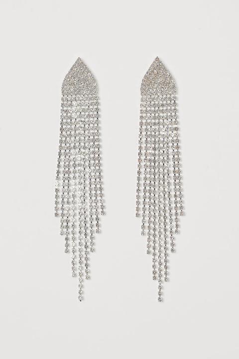 Pendientes Largos De Strass - Plata