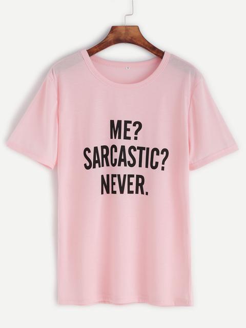 T-shirt Stampa Lettere - Rosa