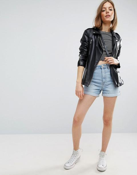 Asos - Mom Shorts Di Jeans Lavaggio Blu Chiaro Lucinda - Blu