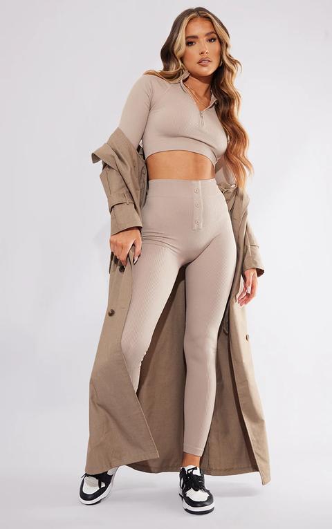 Stone Structured Contour Rib Button Front Leggings