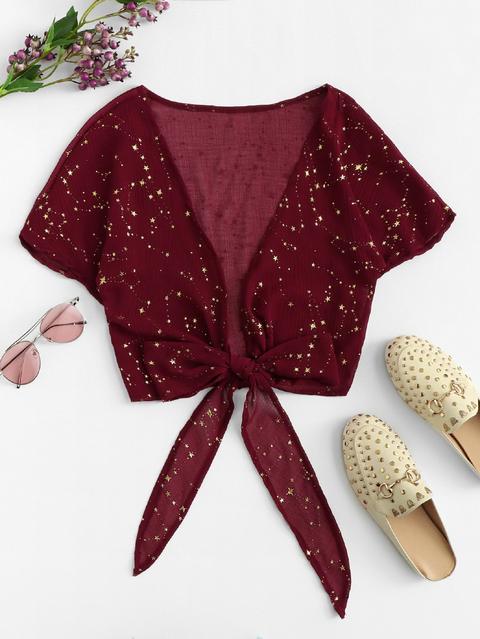 Blusa Con Nudo Con Estampado De Estrella