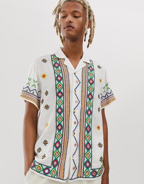 Camisa De Corte Estándar Con Bordados Y Adornos Azteca Cosidos A Mano Con Cuello De Solapas De Asos Design