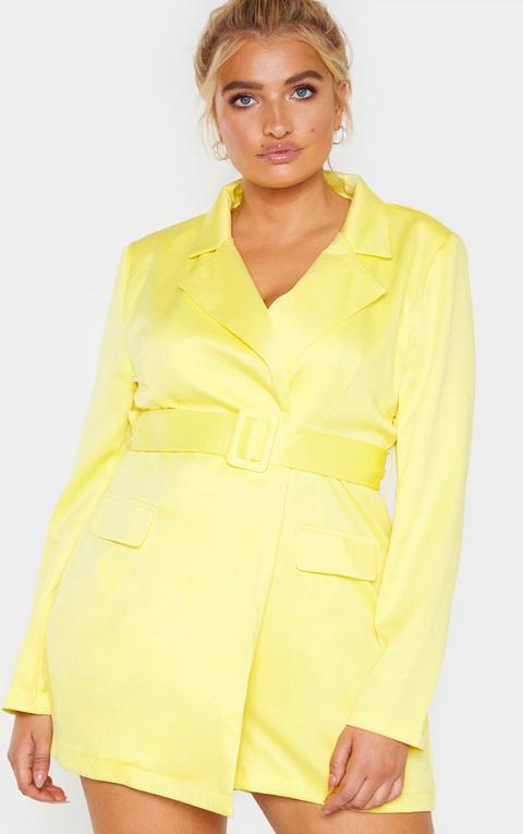 Plus Yellow Pocket Detail Blazer Playsuit, Chartreuse