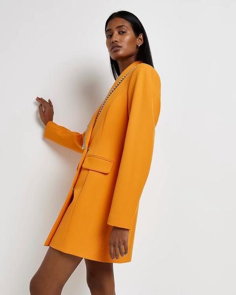 Orange Diamante Trim Blazer Dress