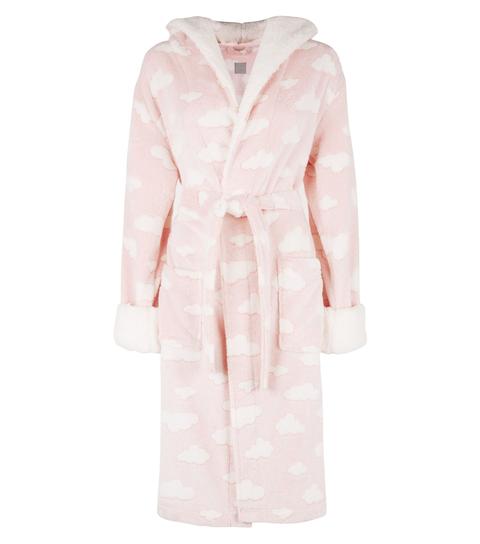 pink fluffy hooded dressing gown