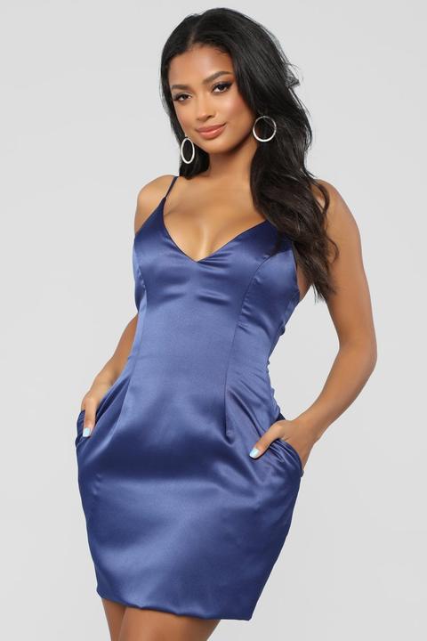 Selena Satin Dress - Navy