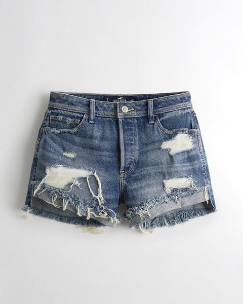 Shorts Boyfriend De Denim Elástico De Tiro Alto Vintage