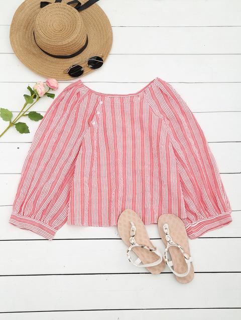 Side Buttoned Stripes Blouse