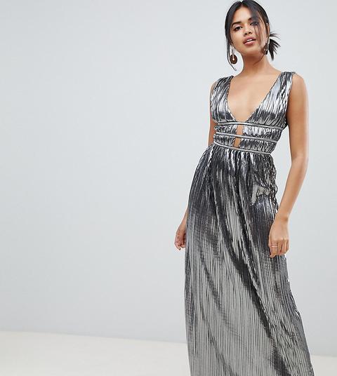 Vestido Largo Plisado Metalizado De Asos Design