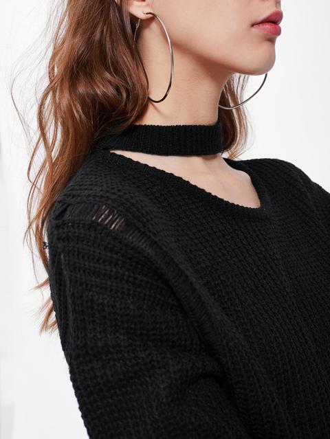 Choker Neck Ripped Jumper