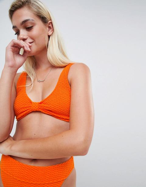 Top De Bikini Corto Con Parte Delantera Con Lengüeta Y Acabado Texturizado De Asos Design-naranja