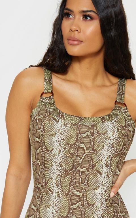 Brown Snake Print Ring Detail Bodysuit