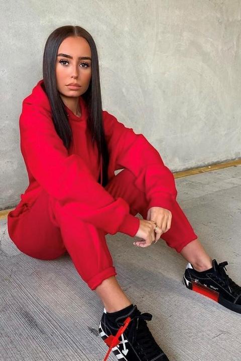 Harper Red Lounge Cropped Hoodie And Joggers Tracksuit Set