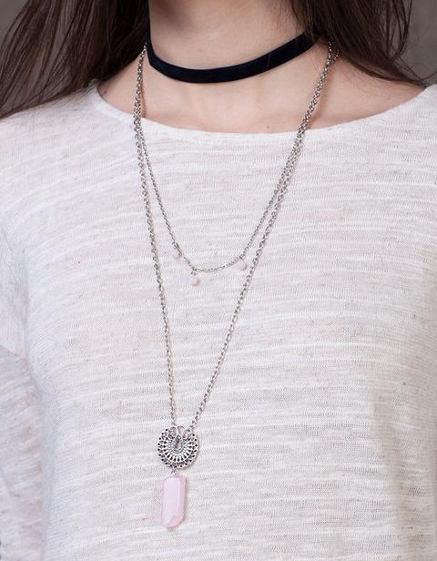 Collar Largo Piedra Y Choker