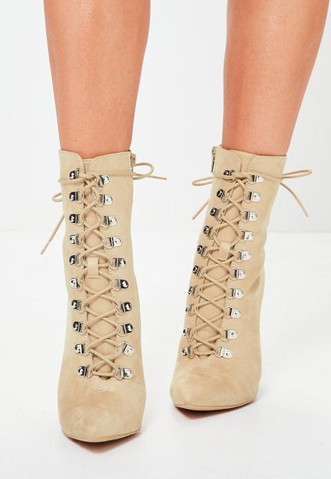 Love Nude Pointed Lace Up Ankle Boots 