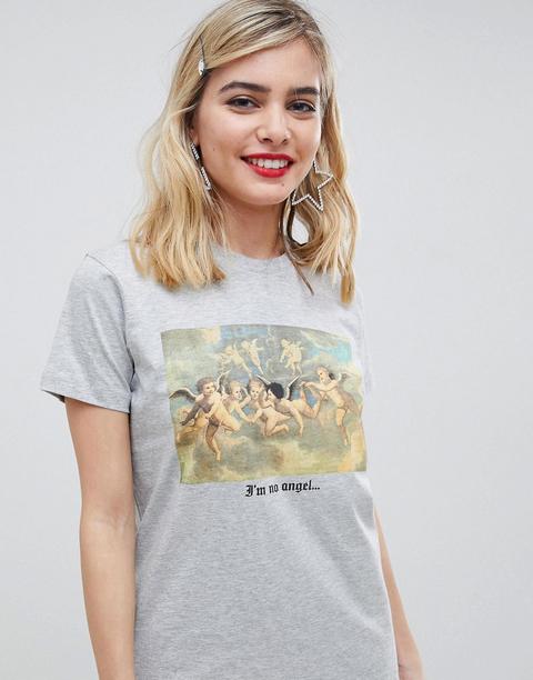 Asos Design - T-shirt Con Stampa Fotografica Di Cherubino - Grigio