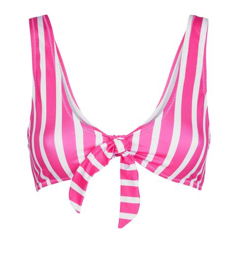 Pink Tie Front Crop Bikini Top New Look