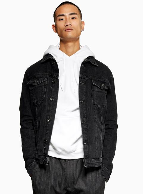 mens washed black denim jacket