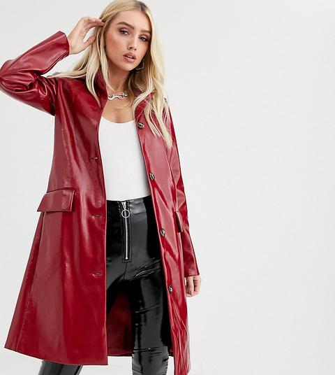 Unique21 Trench Coat In Red Vinyl