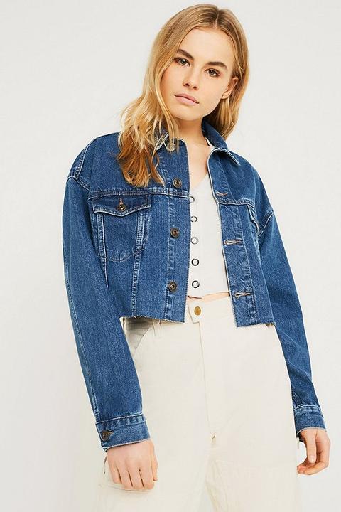 Uo Indigo Cropped Western Denim Trucker Jacket