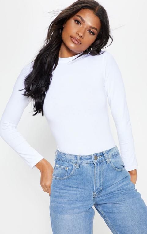 white high neck bodysuit long sleeve