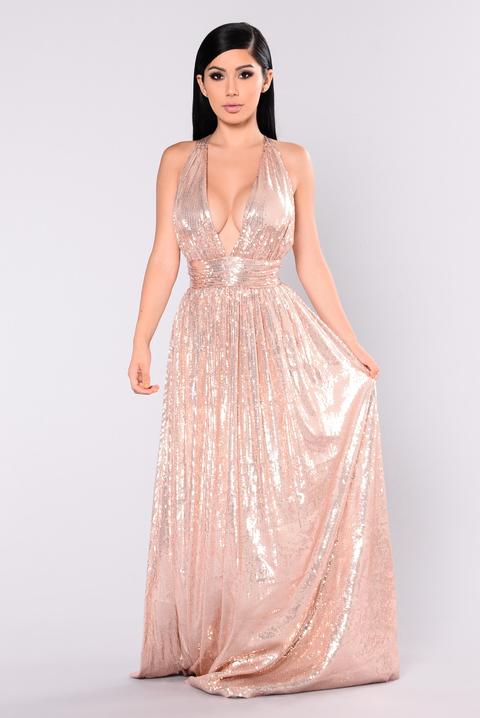 Go Glam Sequin Maxi Dress - Rose Gold ...