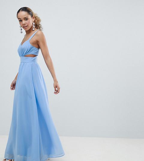 Asos Design Petite - Vestito Lungo Con Cut-out Laterali E Spalline Sottili - Blu