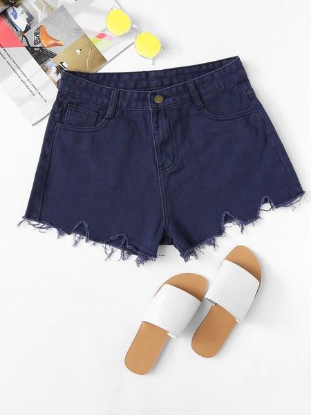 Shorts In Denim Con Bordi Sfilacciati