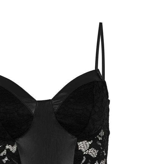 Black Lace And Satin Bustier Strappy Bodysuit New Look