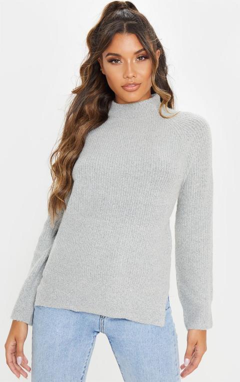 Grey Cosy Knit Funnel Neck Jumper