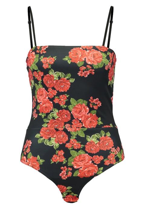 Missguided Straight Neck Floral Top Black