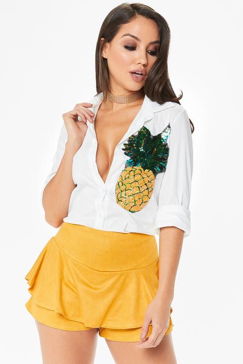 Danika White Pineapple Sequin Embellished Shirt