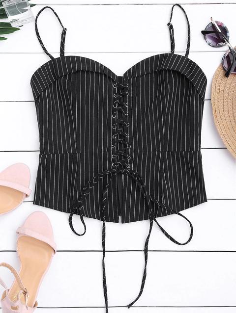 Striped Lace Up Corsetto Top