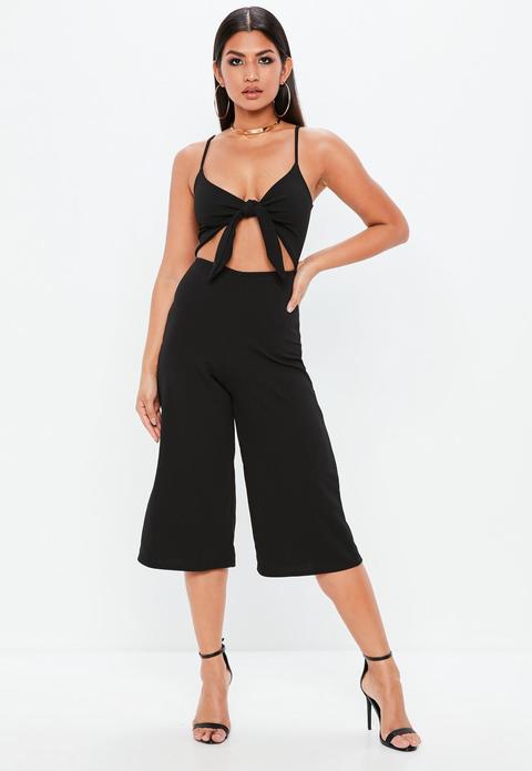 Black Tie Front Culotte Jumpsuit, Black