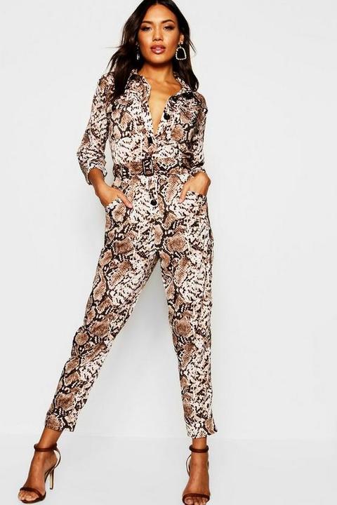 Snake Print Utility Cargo Pocket Boiler Suit