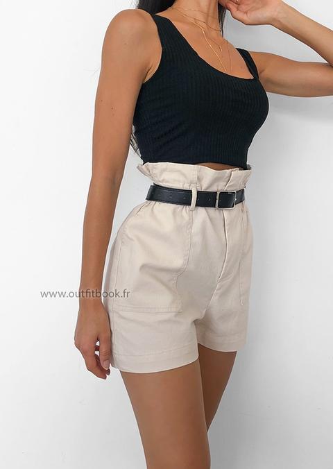 beige paperbag shorts