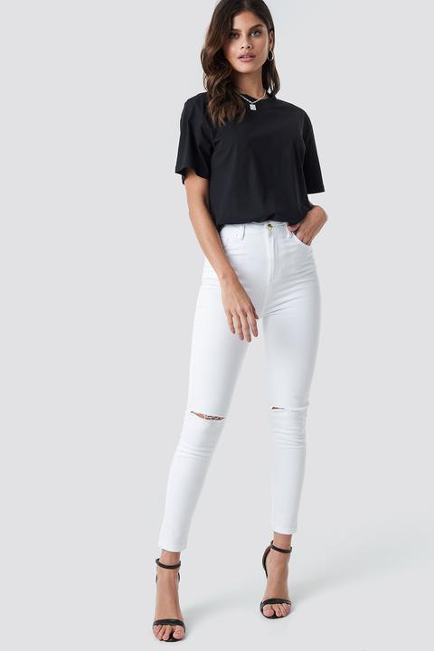 Na-kd Trend High Waist Knee Rip Super Skinny Jeans - White