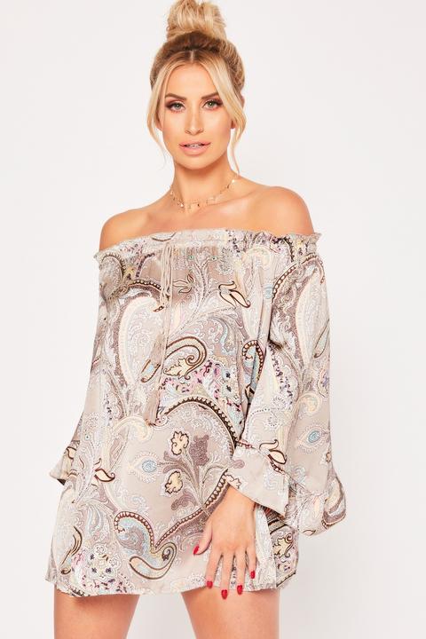 Ferne Mccann Silver Paisley Bardot Summer Dress